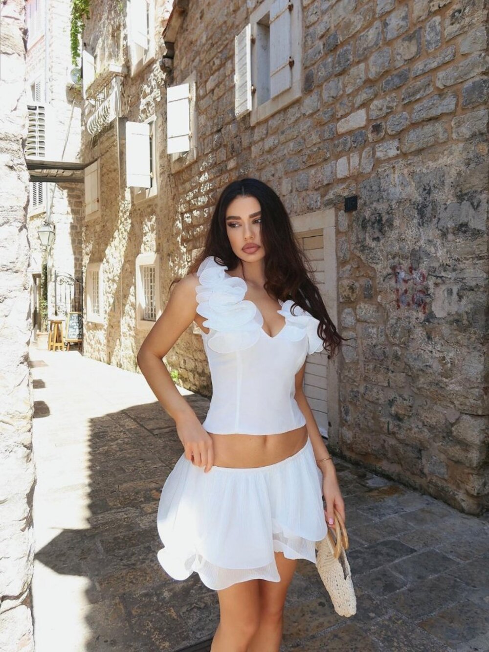 Fashion Nova Spring Breeze White Ruffle Chiffon Mini Skirt Set Size M NWT